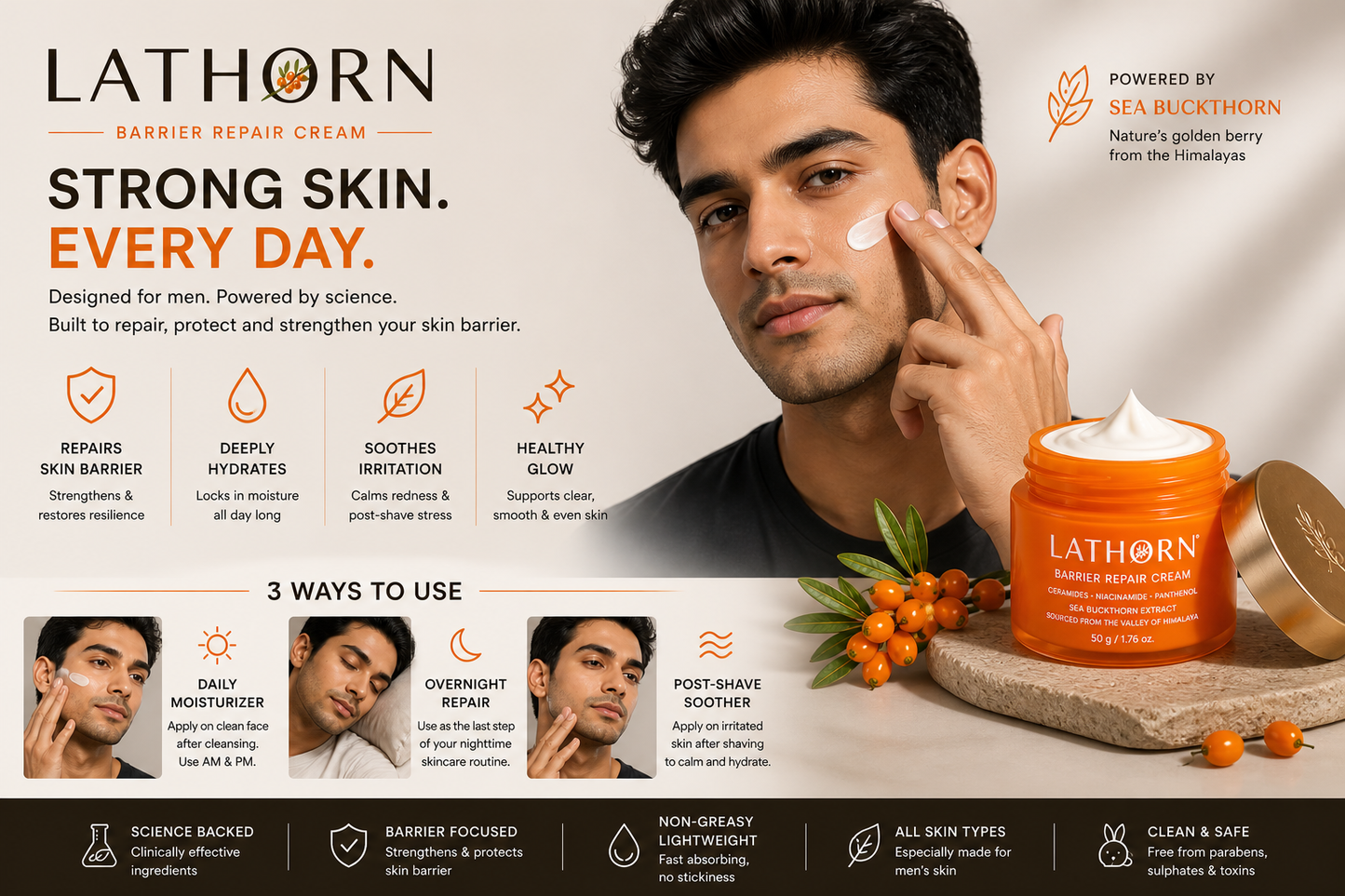 LATHORN Barrier Repair Face Cream for Dry & Sensitive Skin | Ceramides, Niacinamide & Panthenol
